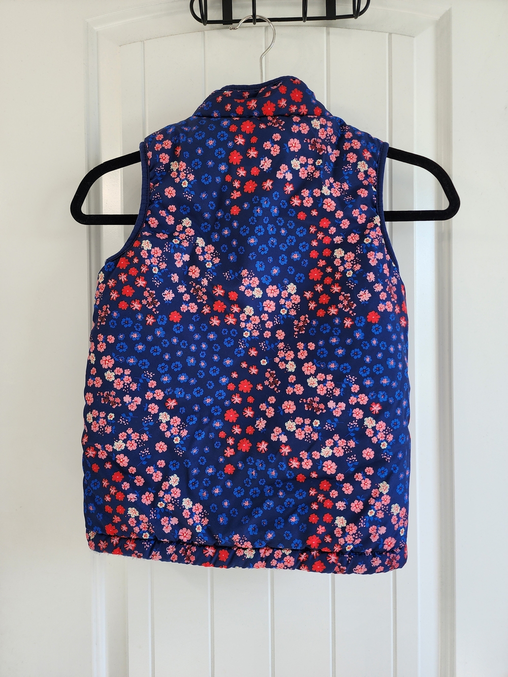 Reversable Navy Buffalo Vest with Blue and Pink Floral Print - Picture 2 of 5